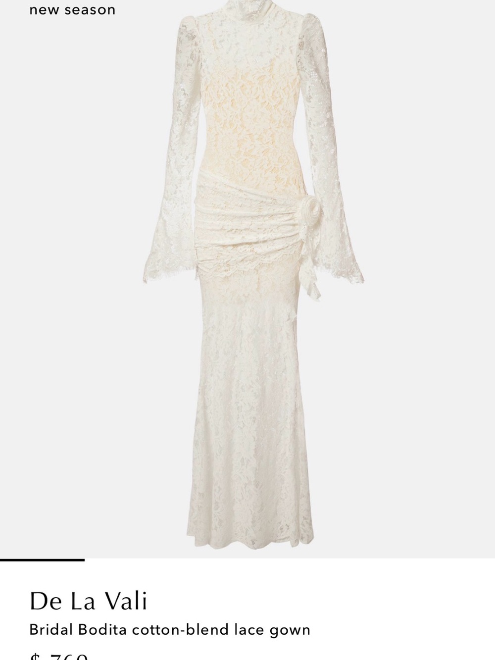 De La Vali Cream Bodita Long-Sleeve Lace Gown:Dress